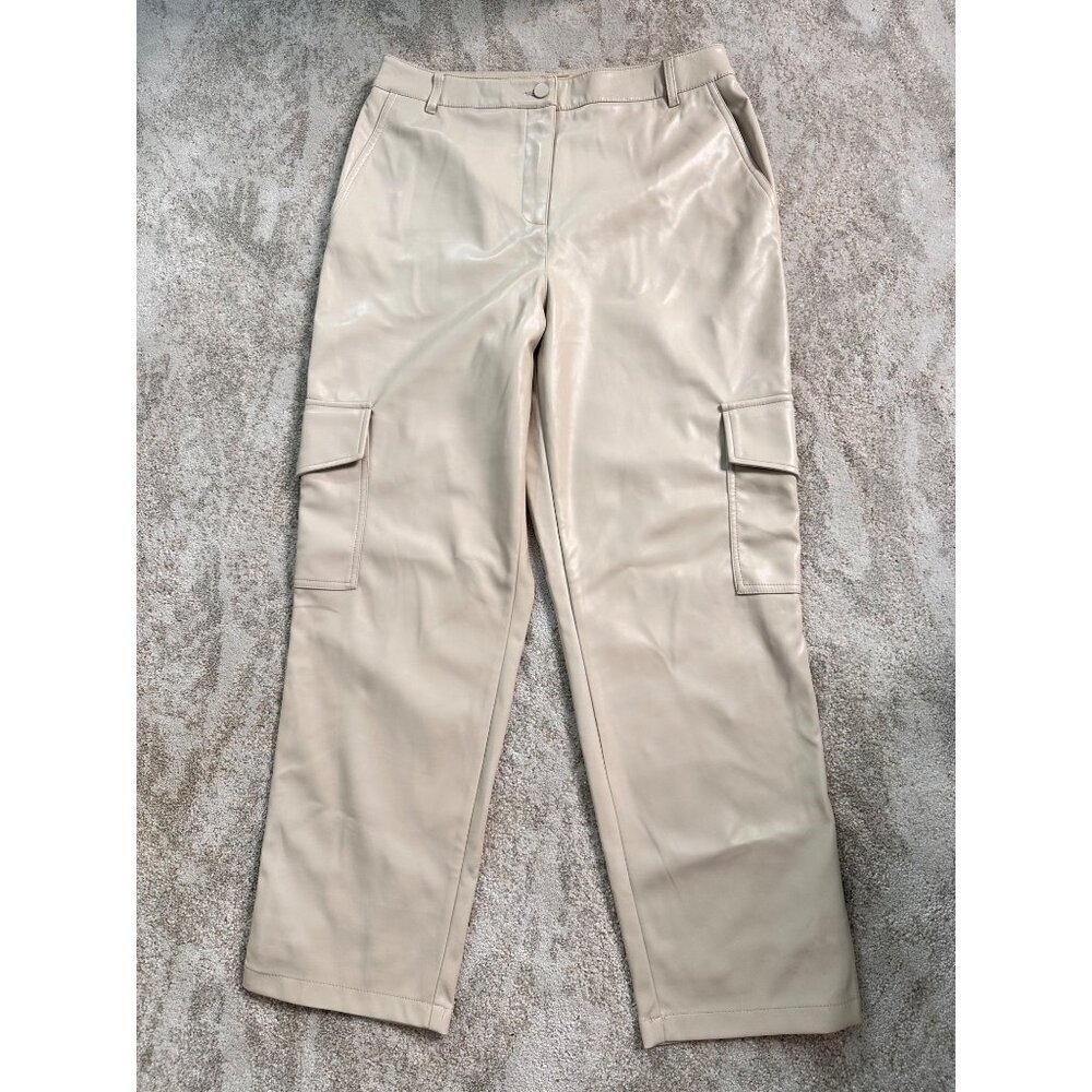 Bailey/44 Women's Size 10 Cream Faux Leather Cargo‎ Pants W/Snap cuffs NWOT